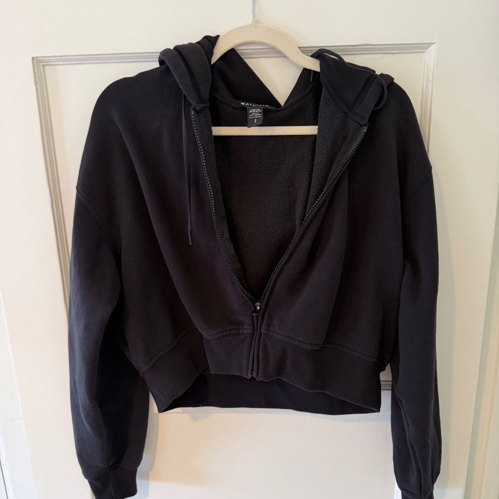 Athleta Forever Fleece Crop Full-Zip - Size S in Black